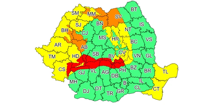 Hata zonelor afectate de cele trei alerte meteo Foto meteoromania.ro