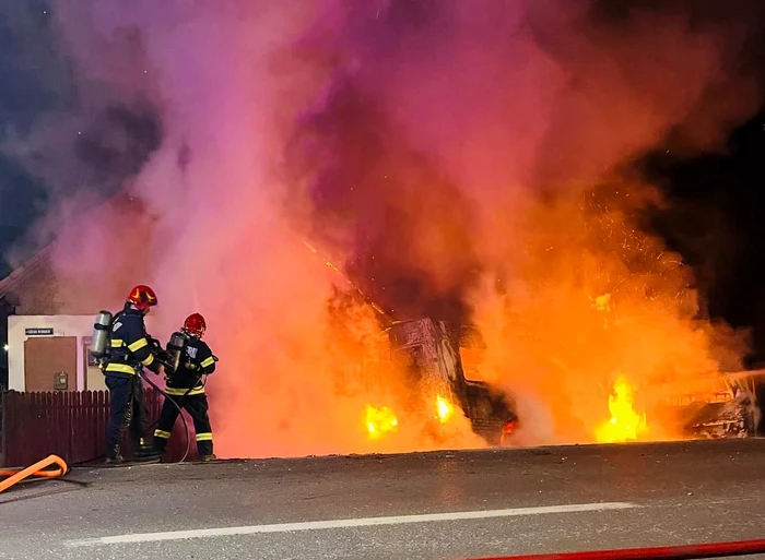 Imagine de la locul accidentului, Copșa Mică. FOTO: ISU Sibiu