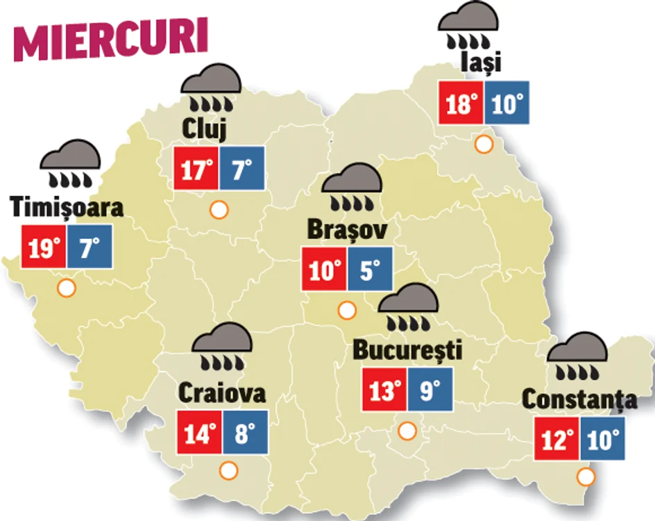 Și astăzi vremea se va menține închisă și va ploua în continuare, în toată țara