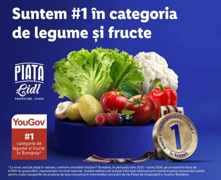 Lidl conduce clasamentul YouGov la fructe și legume, cu prospețime și prețuri pe placul românilor