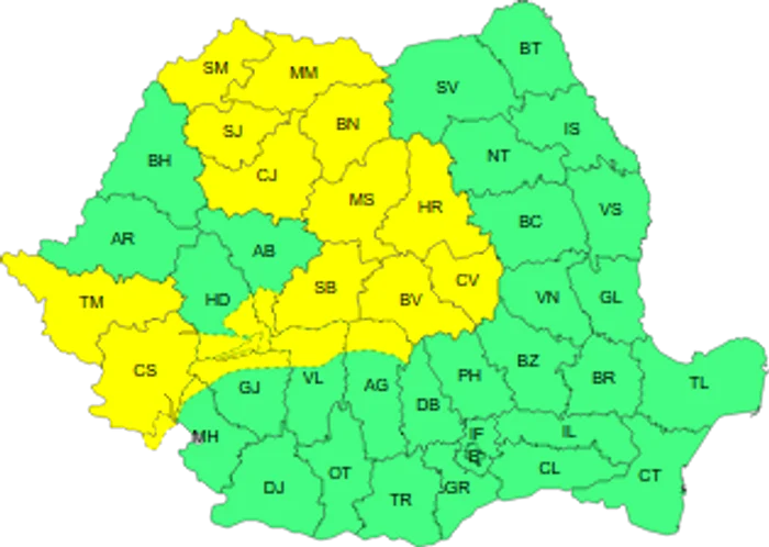 Codul galben este valabil în intervalul 17 mai, ora 10 – 17 mai, ora 23. FOTO ANM