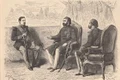 Alexandru Ioan Cuza, primit de sultanul Abdul-Aziz în palatul Dolmabahçe din Istanbul. Desen de Carol Popp de Szathmári, care s-a aflat în suita oficială domnitorului, publicat de revista Le Monde illustré (© Bibliothèque nationale de France)