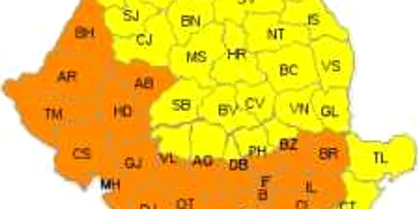 Harta județelor afectate. Foto www.meteoromania.ro