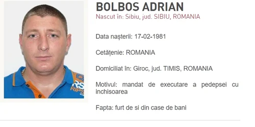 Adrian Bolboș pe lista celor mai căutați infractori - Most Wanted - capturat în Franța Foto Poliția Română 