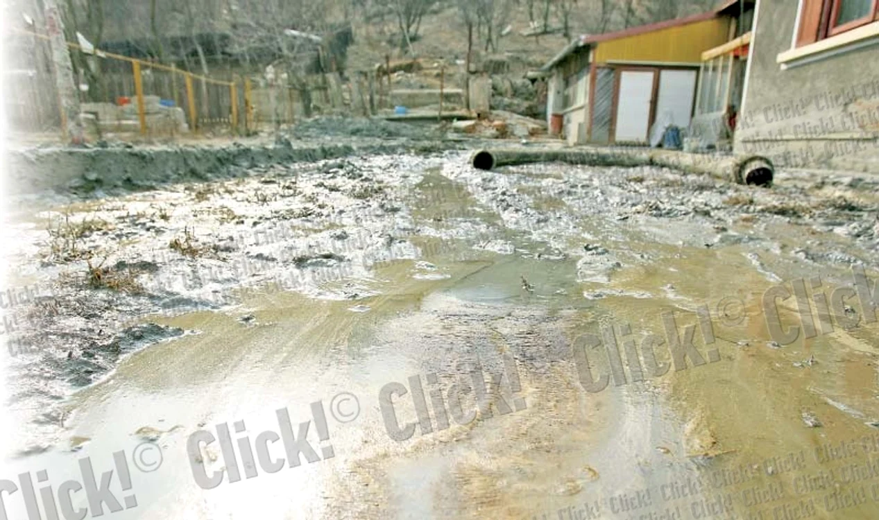 
    Noroiul format din ţiţei şi saramură   a invadat  gospodăriile  oamenilor  