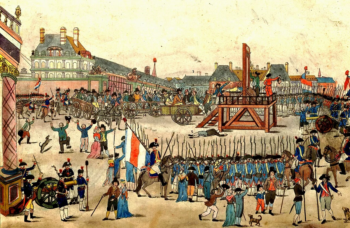 Execuția lui Maximilien Robespierre (personajul marcat cu numărul „10” în desen)
