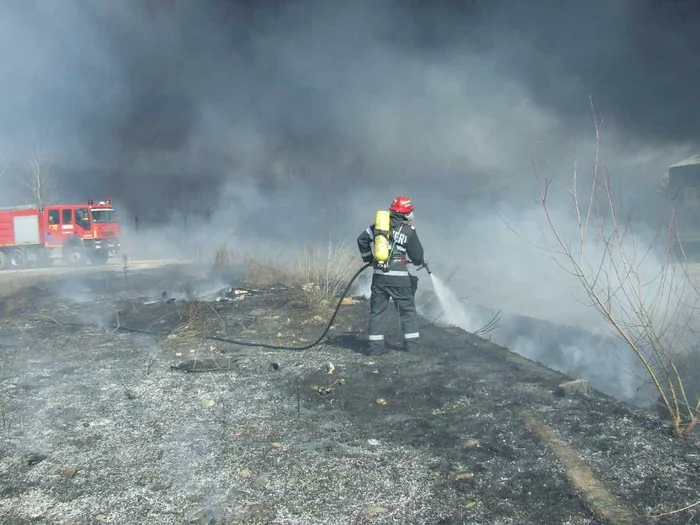 Incendiul de la Bujoreni a pornit de la vegetatia uscata