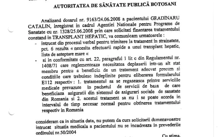 Răspunsul primit de Cătălin Grădinaru de la comisia de analiză din cadrul Ministerului Sănătăţii