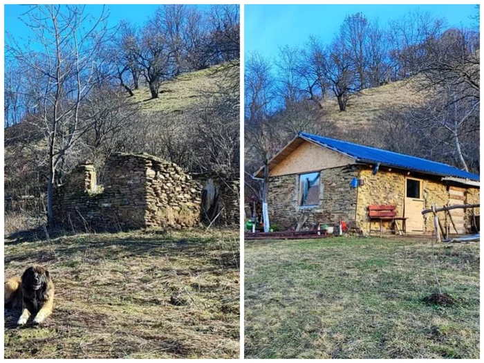 Înainte și după: ruina transformată într-o căsuță frumoasă. FOTO: „Facebook