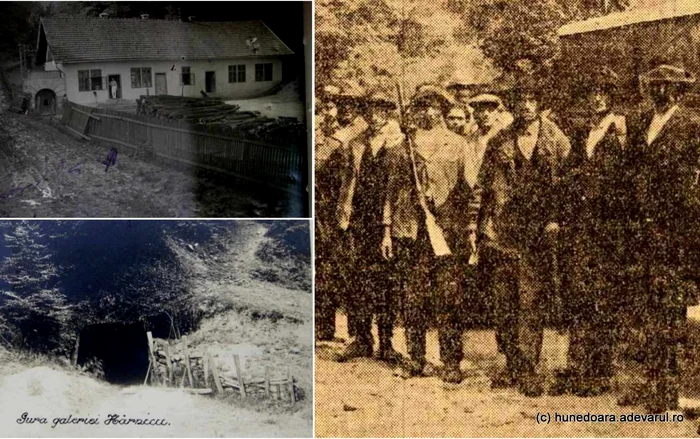Banda lui Totu (dreapta) și minele din zona Brad. Foto: Universul și Arhivele Naționale. Anii 30. 