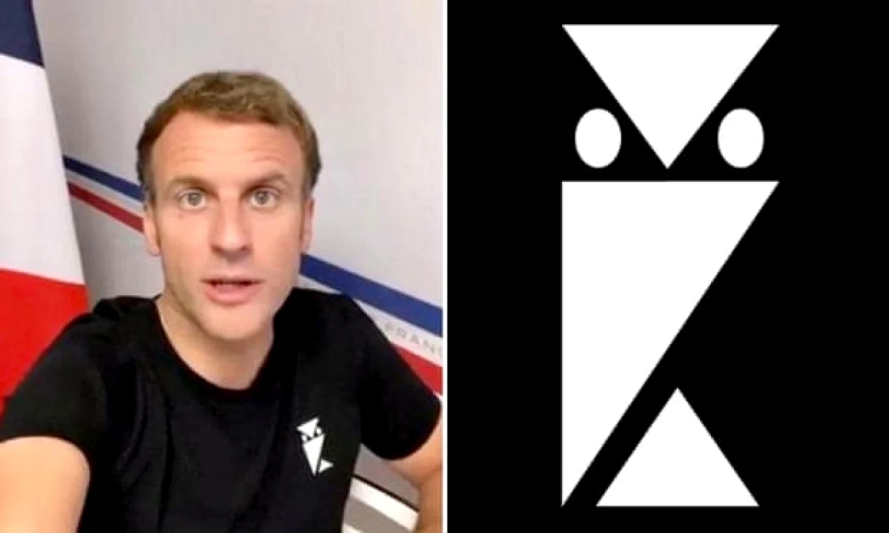 Macron îmbrăcat într-un tricou cu un logo în formă de bufniţă FOTO Twitter