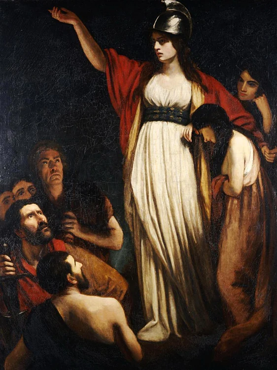 Boudica îndemnând britonii la luptă. Pictură de John Opie (© Wikimedia Commons)