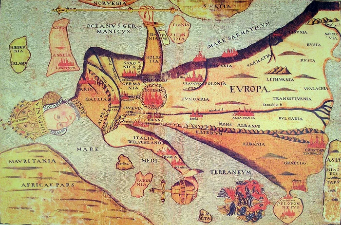 Foto: Harta Europei sub forma unei Regine / Autor necunoscut / Muzeul Comenius din Naarden, Olanda