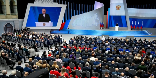 Vladimir Putin discurs 29 feb 2024 cadru larg foto AFP jpeg