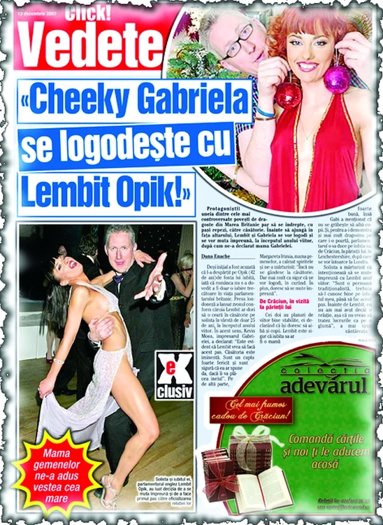 La începutul anului 2008, cuplul Gabriela Irimia şi Opik Lembit era nelipsit din presa britanică