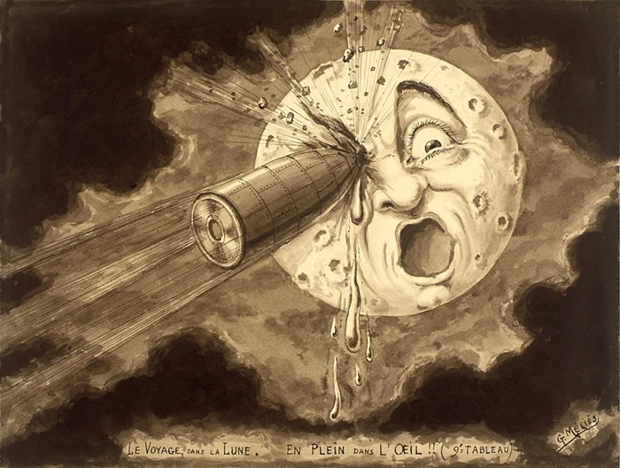 „Le voyage dans la lune, en plein dans l'œil!!“, schiţa realizată de regizorul Georges Méliès FOTO Wikimedia