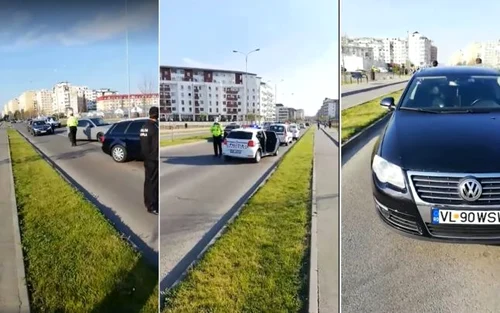 Maşini oprite de un filtru de poliţie în Râmnicu Vâlcea în 10 aprilie 2020 - şoferul maşinii din a treia foto a rămas fără permis de conducere pentru că nu a respectat indicaţiile agenţilor de a se pune în mişcare Foto capturi video