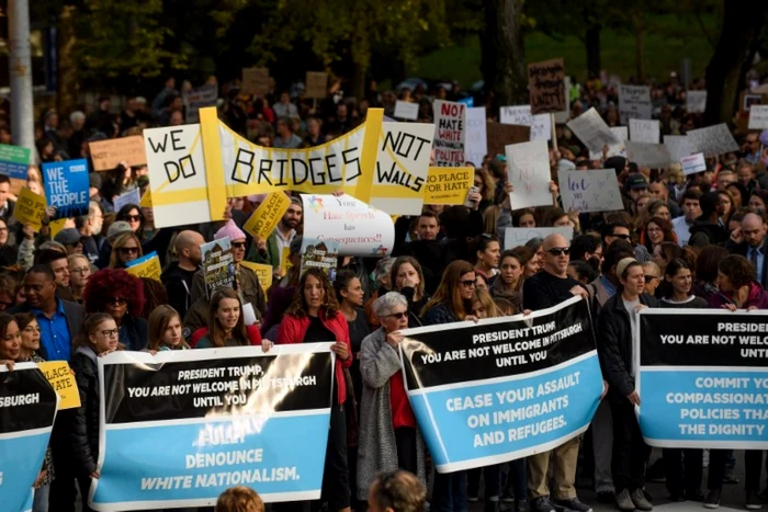 Proteste in Pittsburgh fata de vizita lui Trump FOTO AFP