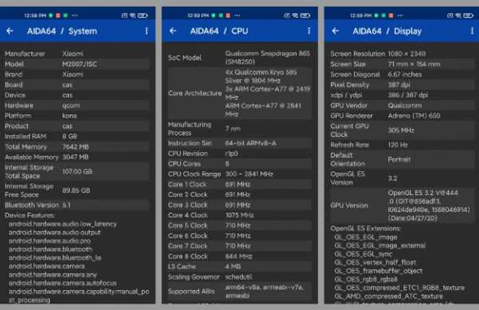 Xiaomi MI 10 Ultra specs AIDA64