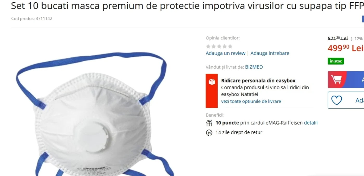 Masca cu supapă se vinde cu 50 de lei bucata 
