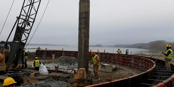 Lucrări la unul dintre pilonii podului peste Dunăre FOTO Asociaţia Pro Infrastructura