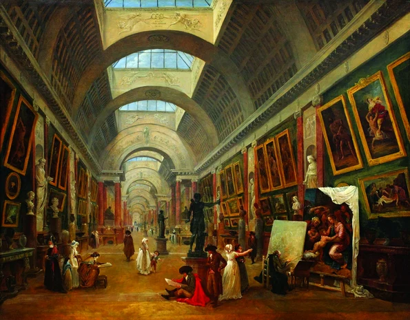 Hubert Robert, Proiect pentru amenajarea Marii Galerii, 1796, ulei pe pânză, 113 x 143 cm, Musée du Louvre, Paris