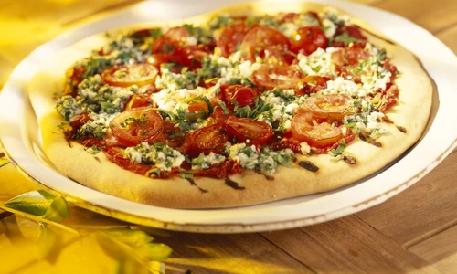 Goat's cheese,cherry tomato and basil pizza jpeg