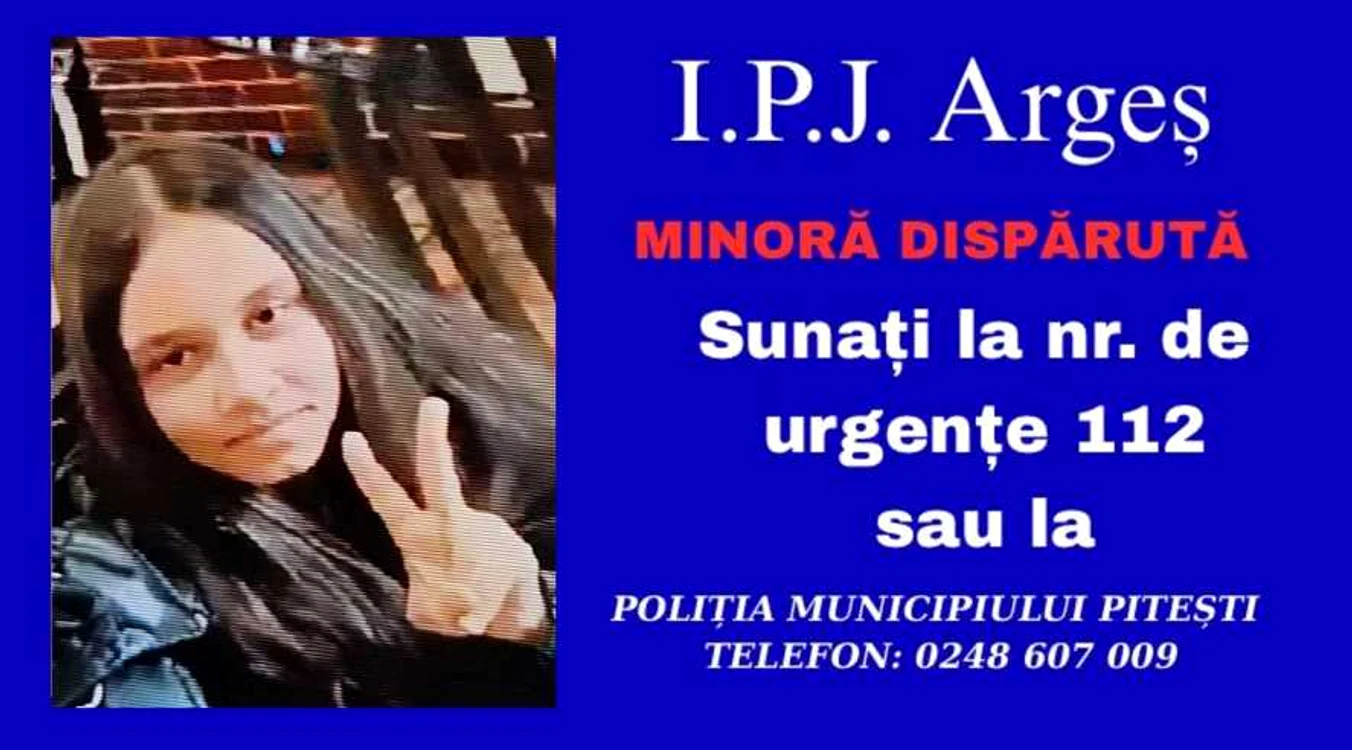 Fată de 13 ani din Pitești, căutată de polițiști după ce a dispărut de acasă.