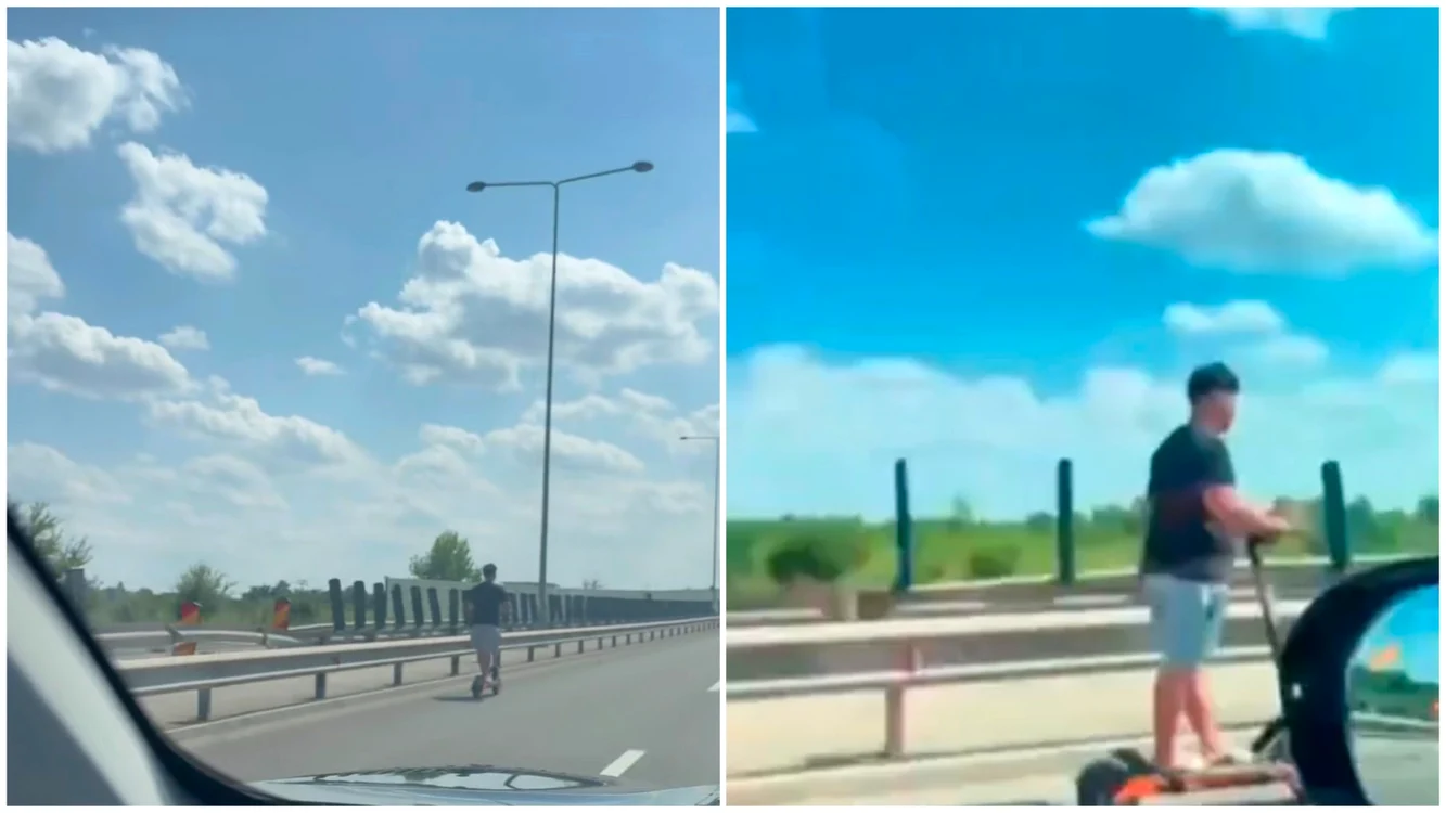 Cu trotineta pe autostradă/ sursa captură Tiktok