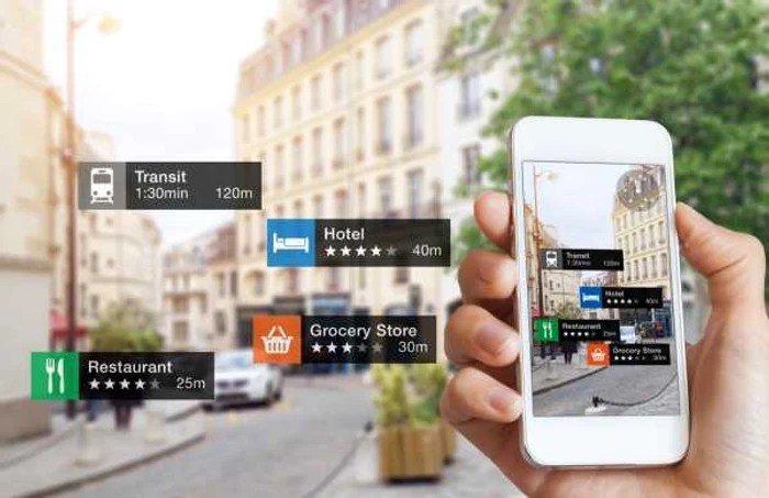 Smartphone cu aplicatii AR pe strada FOTO Shutterstock