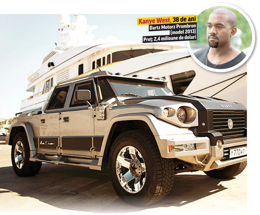 
    Kanye West, 38 de ani Dartz Motorz Prombron  (model 2013) Preţ: 2,4 milioane de dolari  
