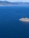 aerial view luxury superyacht cruising italian riviera coastline jpg