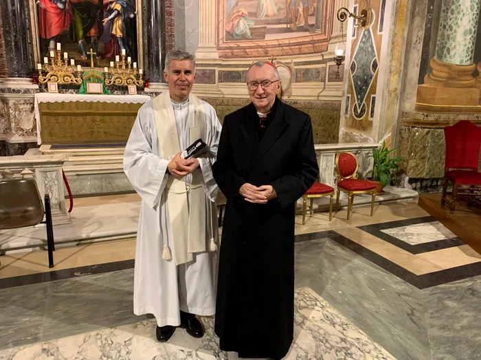 Adrian Dancă și cardinalul Parolin, posibil succesor al Papei Francisc. FOTO: Arhivă personală