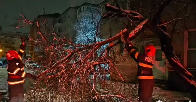Haos în 14 județe. Viscolul a paralizat traficul și a doborât zeci de copaci și câțiva stâlpi. Mii de consumatori fără curent electric, curse aeriene întârziate și porturi închise