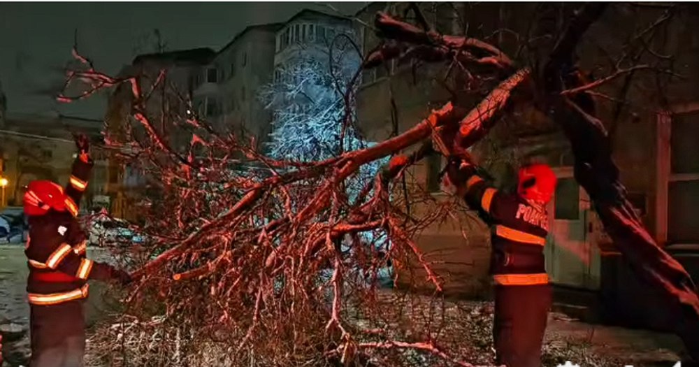 Haos în 14 județe. Viscolul a paralizat traficul și a doborât zeci de copaci și câțiva stâlpi. Mii de consumatori fără curent electric, curse aeriene întârziate și porturi închise