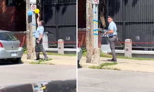 un angajat la Ambasada Rusiei în Canada a spart baloane in culorile Ucrainei de pe un stalp din Ottawa  TikTok @Izigazumba png