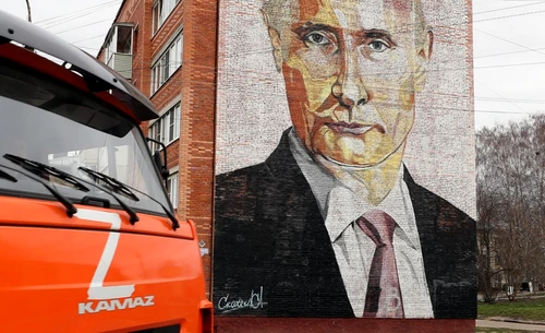 Putin si simbolul Z intr-un roas de provincie din Rusia FOTO EPA-EFE