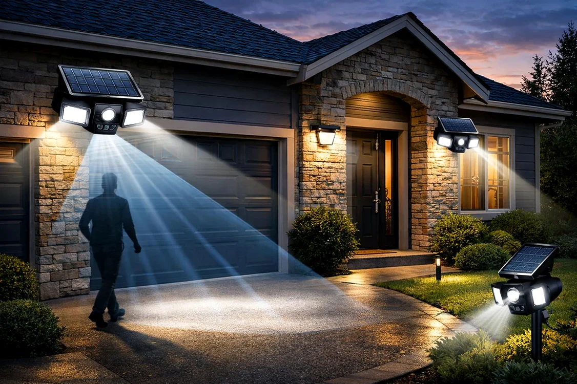 Iluminat pentru securitate cu lămpi solare la intrarea casei Foto LED Network jpg