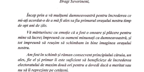 scrisoare primar catre severineni FOTO Facebook 