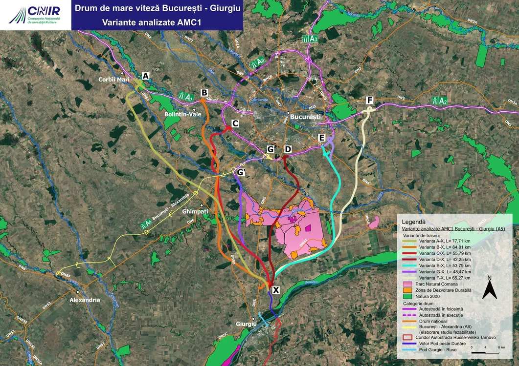 Șapte variante pentru Autostrada București–Giurgiu.