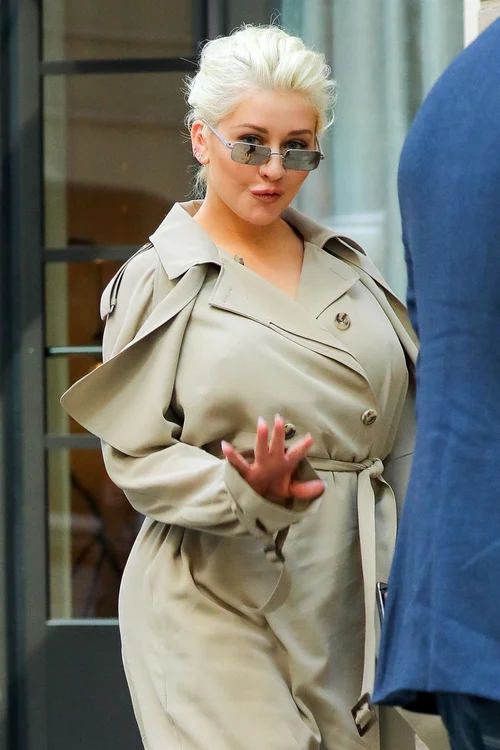 *EXCLUSIVE* Christina Aguilera looks sexy in a beige trench coat in NYC as she prepares to drop new track produced by Kanye this week jpeg