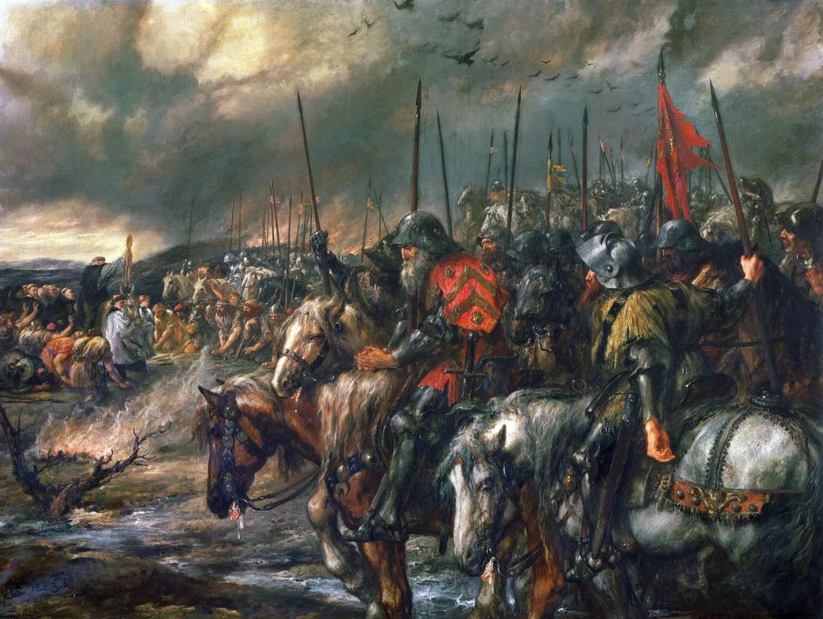 În dimineața Bătăliei de la Azincourt. Pictură de John Gilbert, din 1884 
