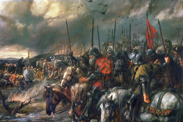 În dimineața Bătăliei de la Azincourt. Pictură de John Gilbert, din 1884