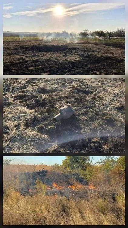 Una dintre explozii a generat un incendiu de vegetaţie.