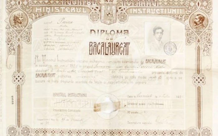 Diplomă de absolvire a liceului din 1925 FOTO Arhivă