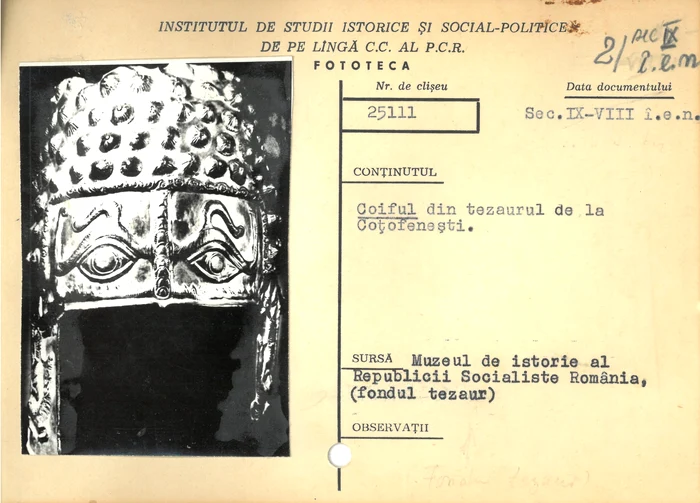 Coiful de la Coțofenești a intrat proprietatea statului printr-o donație. FOTO Arhivele Naționale
