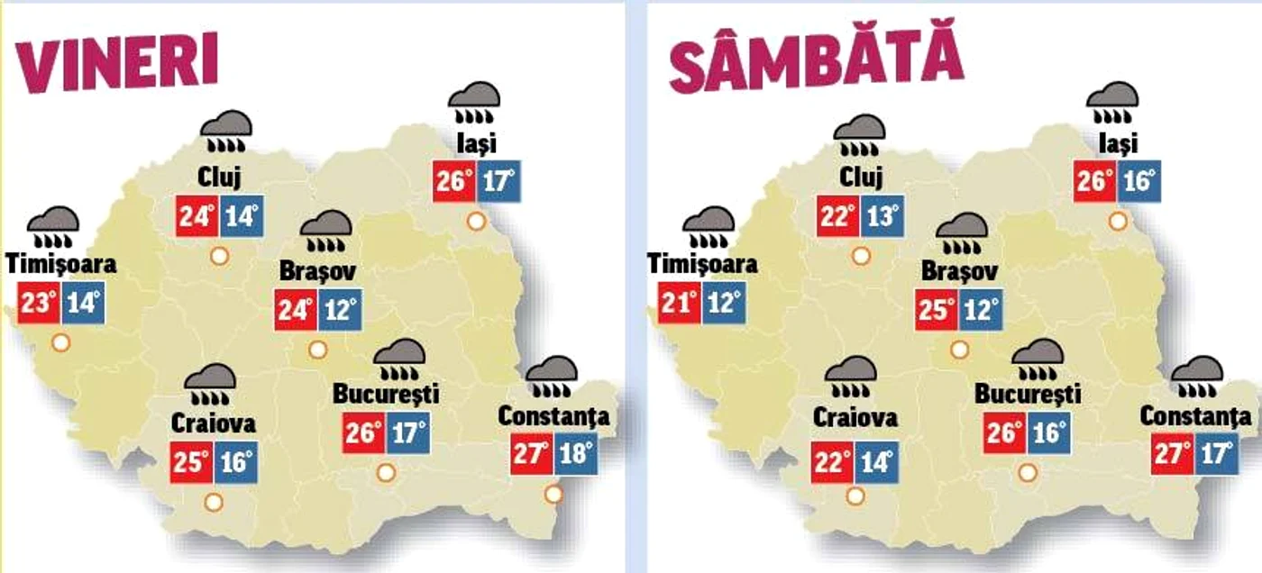 Prognoza meteo pe următoarele două zile anunţă că va ploua în continuare