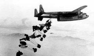 C 119B Flying Boxcar drops supplies near Chungju 1951 jpeg