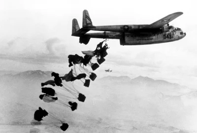C 119B Flying Boxcar drops supplies near Chungju 1951 jpeg