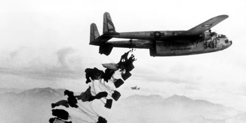 C 119B Flying Boxcar drops supplies near Chungju 1951 jpeg
